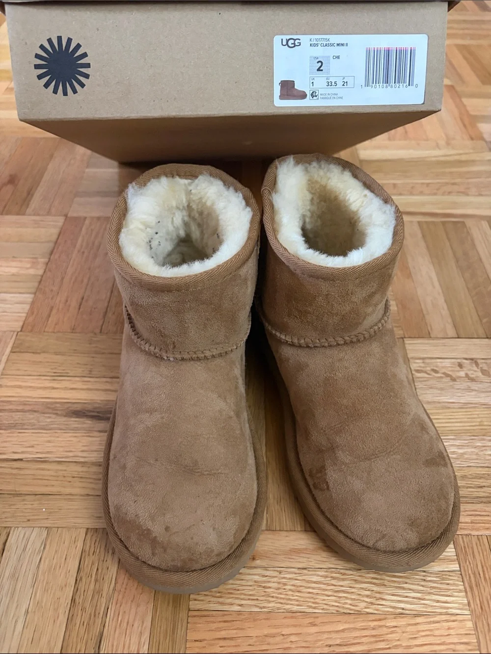 UGG Kids Size 2 Chestnut Suede Shearling Slip-On Boots - Hardly Worn!